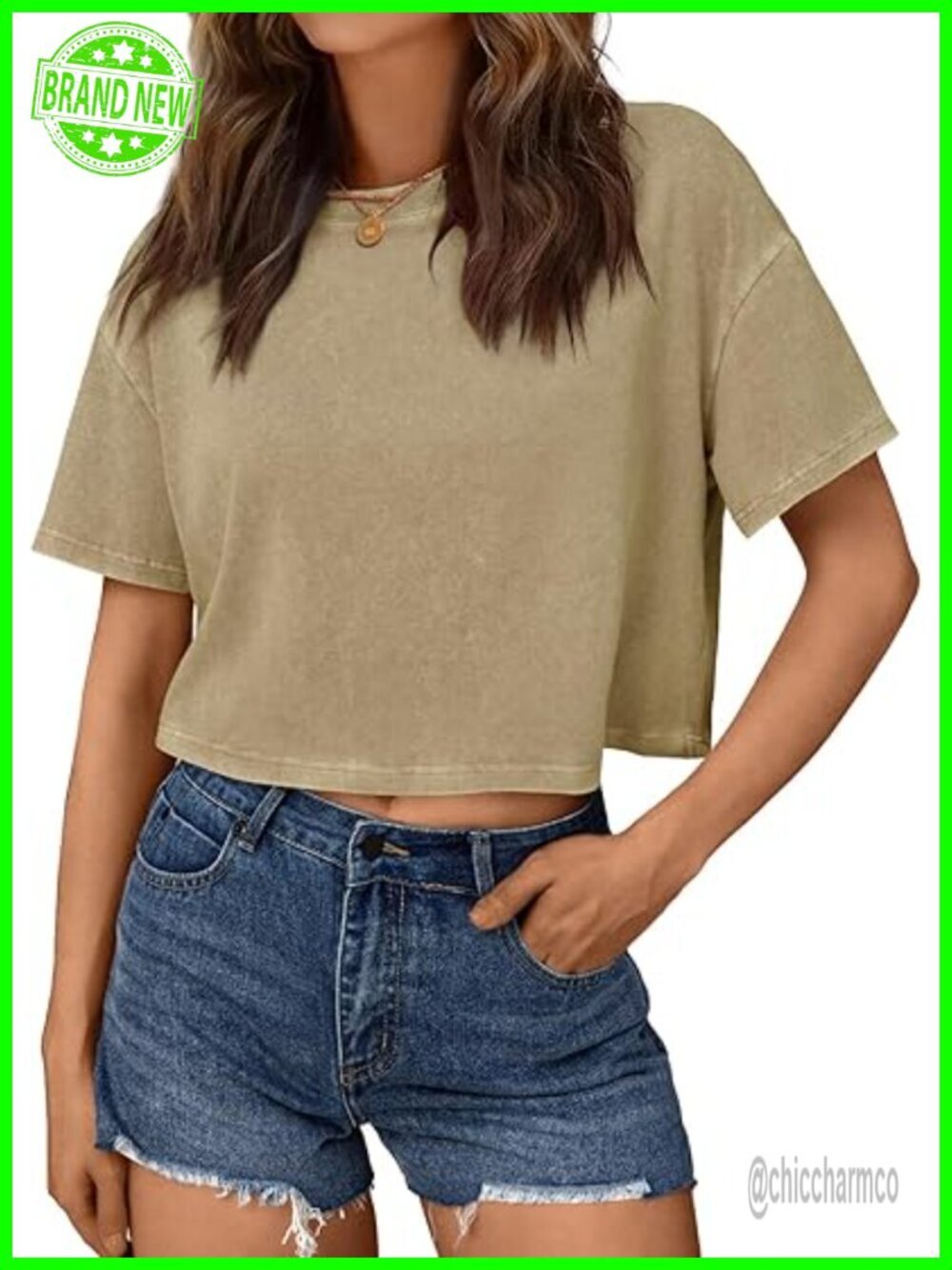 Womens Crop Top Short Sleeve T-Shirt Acid Wash Casual Summer Baggy Soft Tee